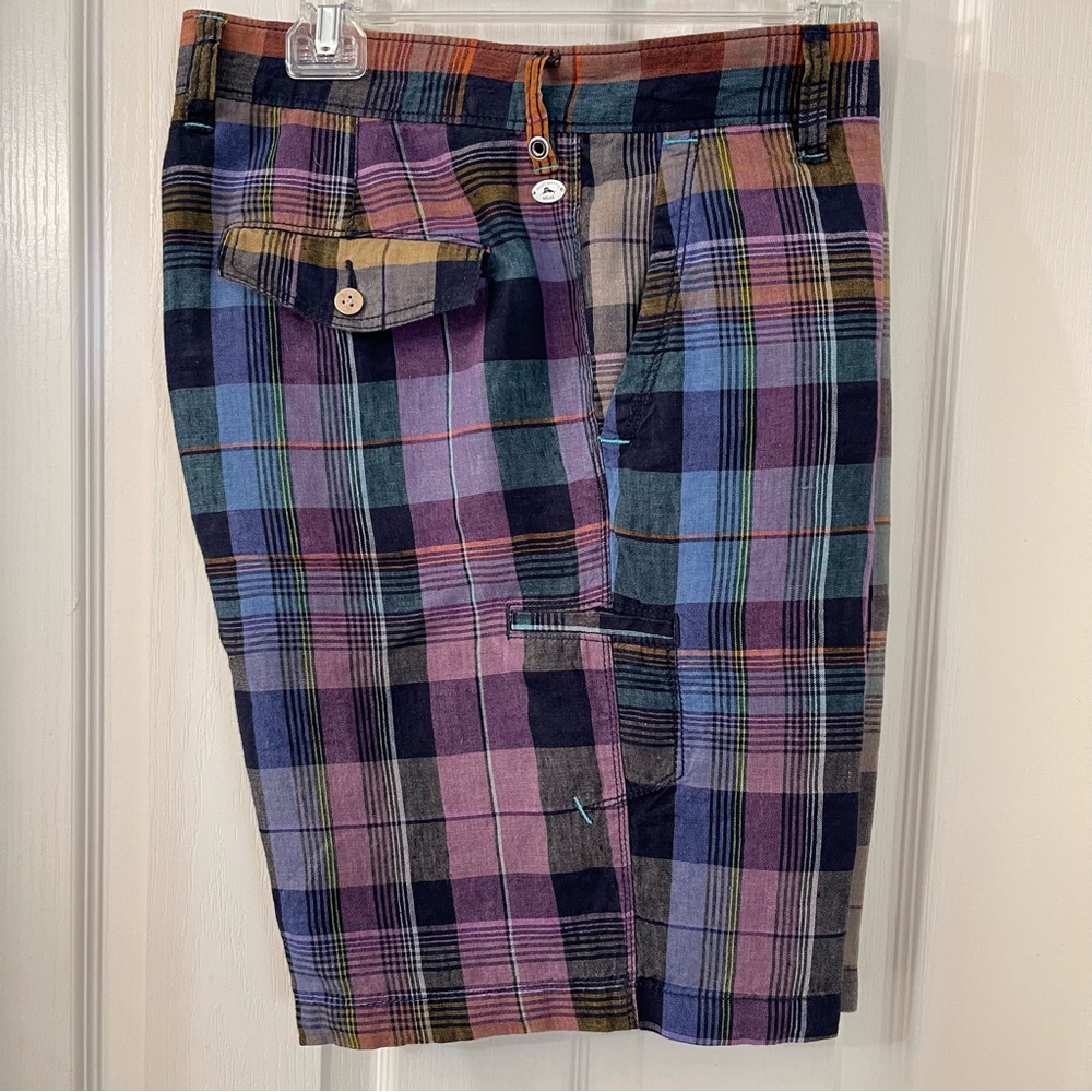 Tommy Bahama Relaxed Linen Short - Plaid.  Mens:  34".